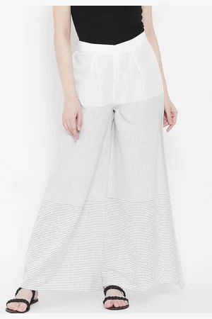 BE INDI Women White Striped Flared Palazzos
