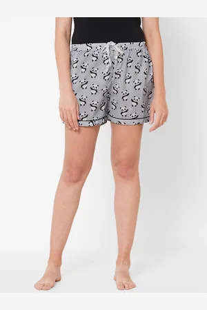 FashionRack Women Grey & Black Panda Printed Lounge Shorts