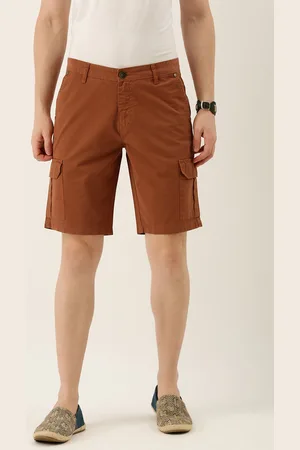 IVOC Men Brown Solid Slim Fit Cargo Shorts