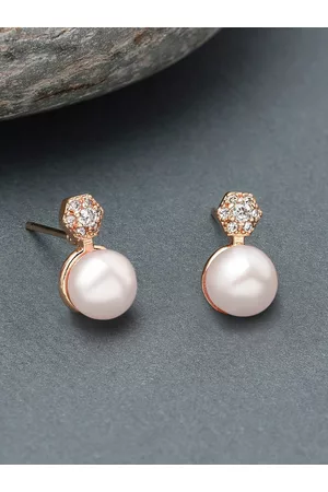 Ami Rose Gold & White Contemporary Studs Earrings