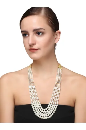 Adwitiya Collection White Gold-Plated Antique Pearl Layered Necklace