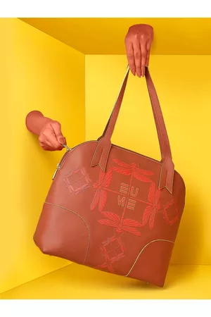 EUME Women Red Printed Structured Synthetic Leather Handbag