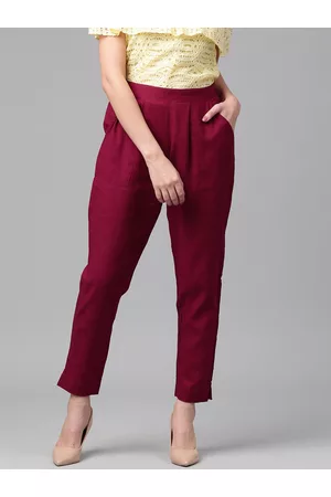Jaipur Women Maroon Solid Trousers