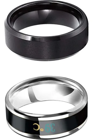 Yellow Chimes Men Set Of 2 Black Rhodium-Plated Stainless Steel Finger Ring