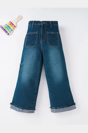 Ed-a-Mamma Girls Blue Straight Fit Low Distress Light Fade Stretchable Jeans