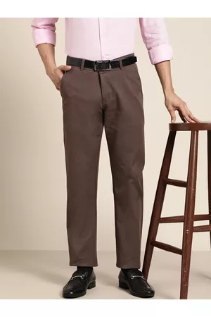 HANCOCK Men Brown Slim Fit Cotton Trousers