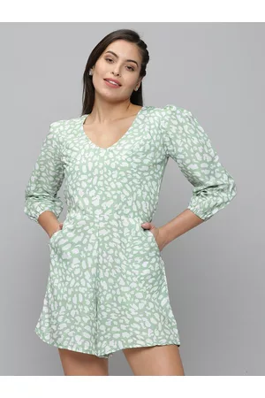 SHOWOFF Women Printed V-Neck Three-Quarter Sleeves Jumpsuit