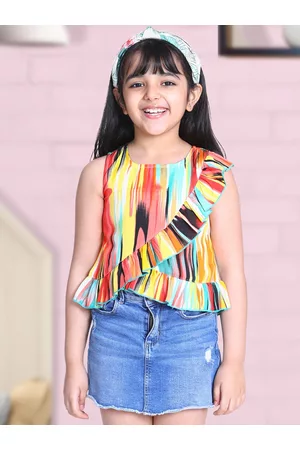 Cutiekins Girls Yellow Ruffles Crepe Regular Top