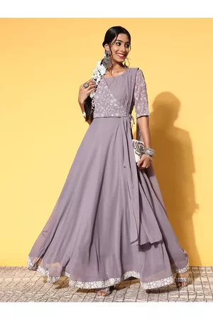 Inddus Women Elegant Lavender Georgette Fluid Tie-Up Kurta