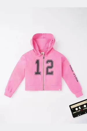Ed-a-Mamma Girls Pink Grey Typography Lightweight Crop Open Front Jacket