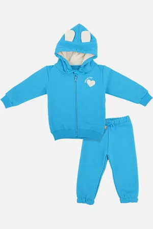 BodyCare Girls Blue & White Pure Cotton Sweatshirt With Trousers