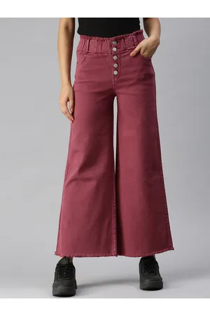 SHOWOFF Women Mauve Wide Leg High-Rise Stretchable Coloured Jeans