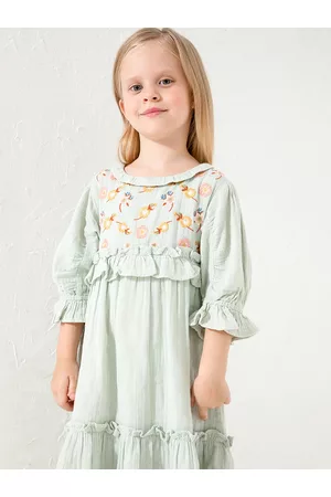 Cherry Crumble Green Floral A-Line Dress