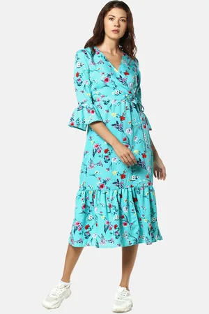 Campus Women Blue Self Design Wrap Dress