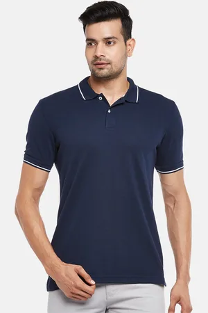 Pantaloons Men Navy Blue Cotton Polo Collar Pure Cotton T-shirt