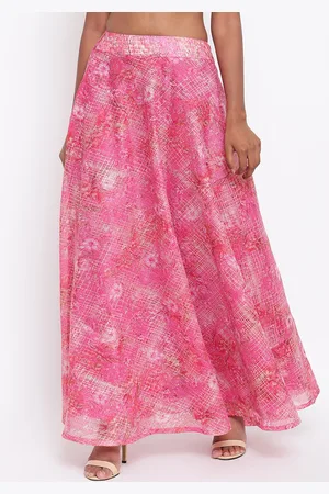 trueBrowns Women Pink & Beige Printed Maxi Skirt