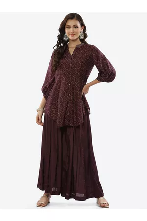 Biba Women Purple Printed Angrakha Kurta with Sharara