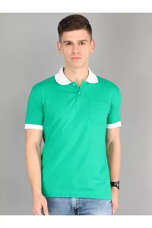 Fleximaa Men Green & White Solid Polo Collar T-shirt