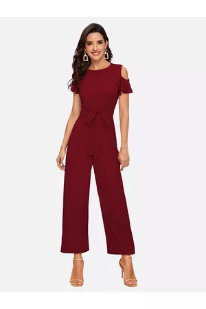LONDON BELLY Women Maroon Basic Jumpsuit