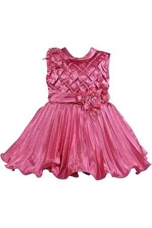Wish Karo Girls Pink Floral Satin Floral Embellished Party Dress