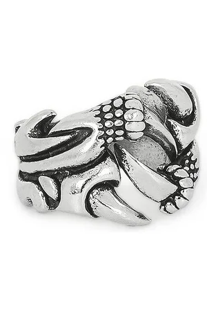 OOMPH Men Oxidised Silver-Toned Adjustable Gothic Dragon Biker Finger Ring