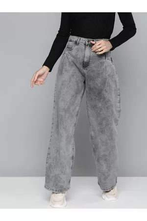 Flying Machine Women Grey Wide Leg High-Rise Light Fade Stretchable Casual Jeans