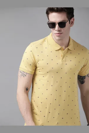 Roadster Men Mustard Yellow Printed Polo Collar Pure Cotton T-shirt