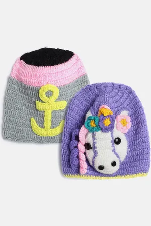 CHUTPUT Kids Set of 2 Grey & Lavender Crochet Beanie