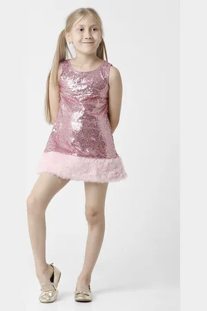 KATE & OSCAR Girls Pink Sequinned Georgette A-Line Dress