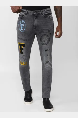 Forever 21 Men Mid-Rise Straight Fit Regular Length Mildly Distressed Heavy Fade Jeans