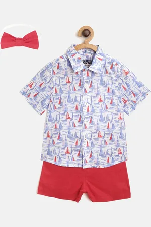 Nauti Nati Boys Blue & Red Printed Shirt with Shorts & Bow