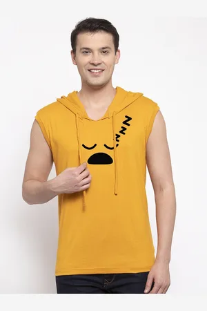 Friskers Men Yellow Printed Hood T-shirt