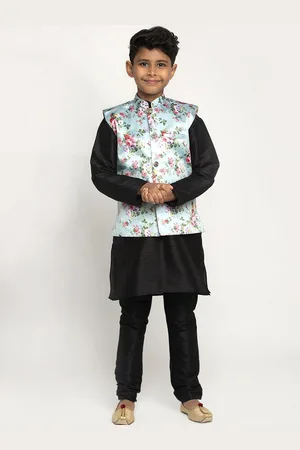 Kraft Boys Black Dupion Silk Kurta with Pyjamas