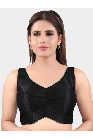 SALWAR STUDIO Women Black Solid Readymade Saree Blouse