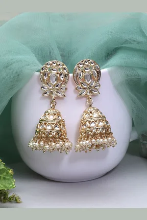 LAIDA Gold-Toned & Off White Dome Shaped Jhumkas Earrings