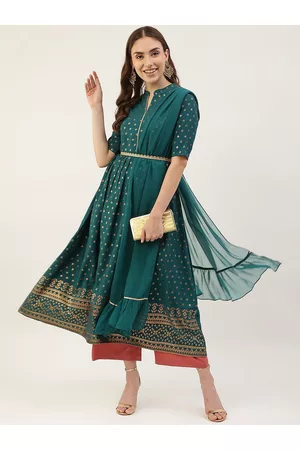 FIORRA Women Ethnic Motifs Printed Crepe Anarkali Kurta With Dupatta & Belt