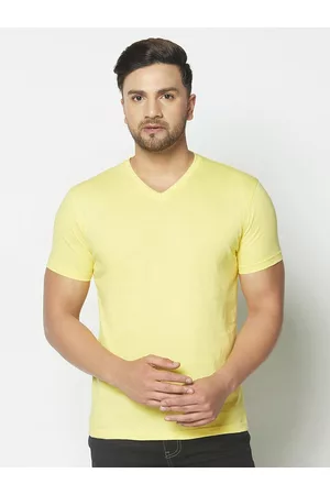 THE DAILY OUTFITS Men Yellow V-Neck T-shirt