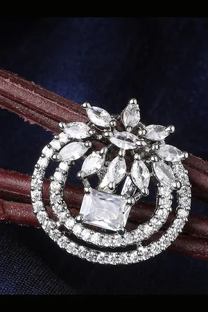Bhana Fashion Silver-Plated White AD-Studded Adjustable Finger Ring