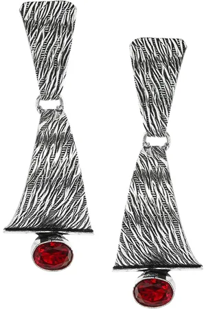 EL REGALO Women Silver & Red Geometric Drop Earrings