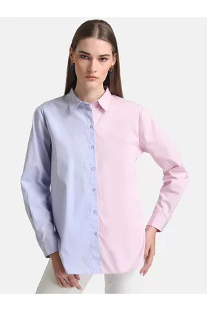 Kazo Women Pink Boxy Colourblocked Casual Shirt