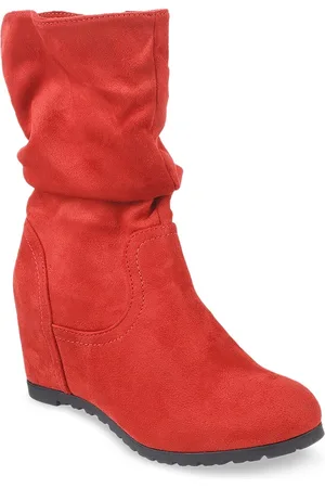 Metro Women Red Solid Heeled Boots
