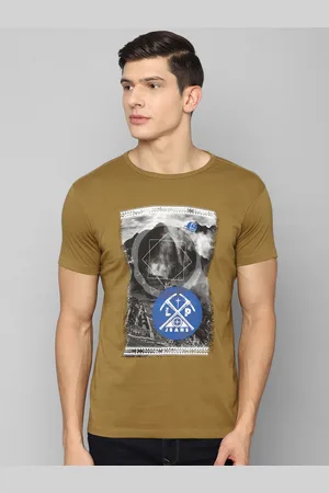 Louis Philippe Men Olive Green Printed Pure cotton Slim Fit T-shirt