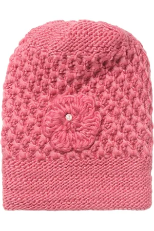 EL REGALO Girls Knitted Pattern Beanie Cap with Attached Floral Motif