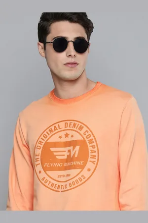 Flying Machine Men Orange Brand Logo Printed Pure Cotton Pullover Sweatshirt