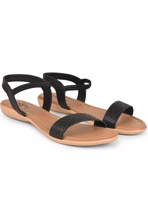 Liberty Women Black Open Toe Flats with Laser Cuts