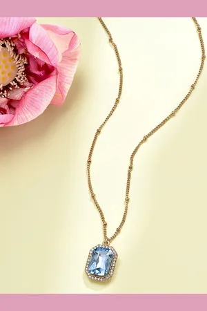 Ami Women Gold-Plated & Blue Rhinestone & Austrian Diamonds Pendant Chain