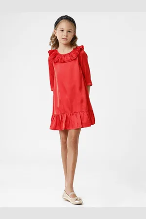 KATE & OSCAR Girl Red Peter Pan Collar Georgette A-Line Dress