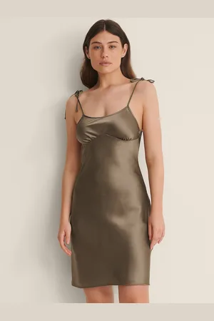 NA-KD Women Olive Green Satin Sheath Dress