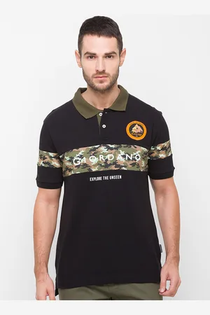 Giordano Men Black Brand Logo Printed Polo Collar Slim Fit Cotton T-shirt