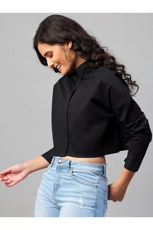 Chimpaaanzee Women Black Oversized Pure Cotton Casual Shirt